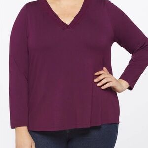 Imogen V-Neck Long Sleeve Knit Top 1x purple